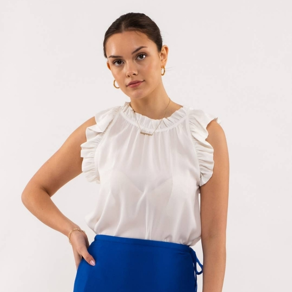 NWT Folded Ruffle Sleeveless Woven Top